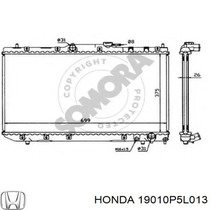 19010P5L013 Honda radiador refrigeración del motor