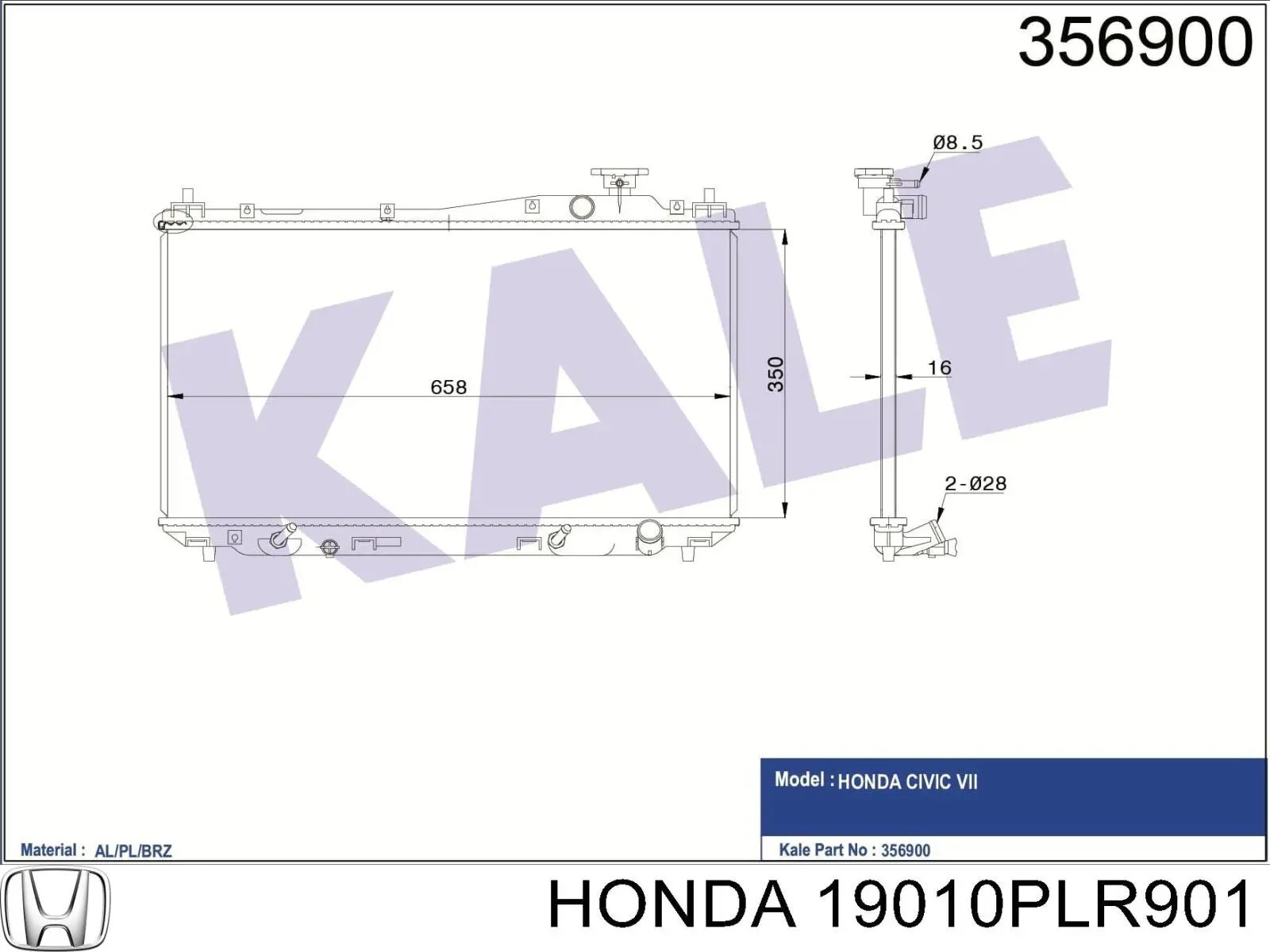 19010PLR901 Honda radiador refrigeración del motor