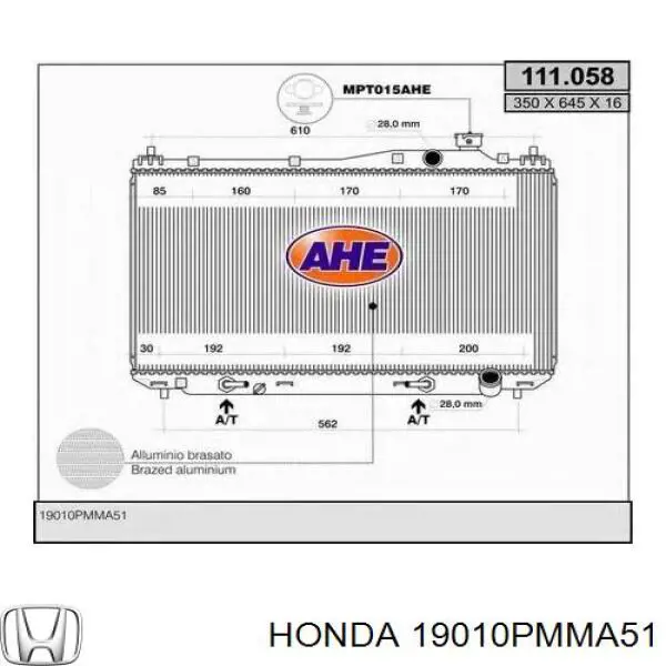 19010PMMA51 Honda radiador refrigeración del motor