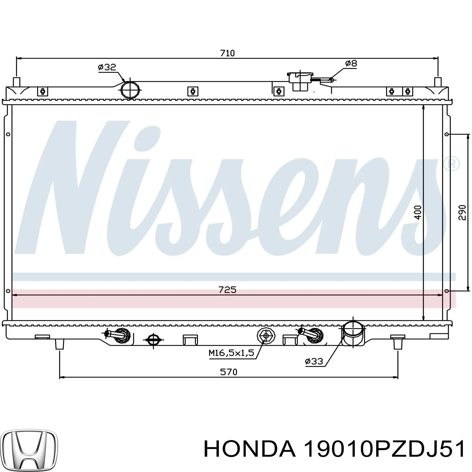 19010PZDJ51 Honda radiador refrigeración del motor