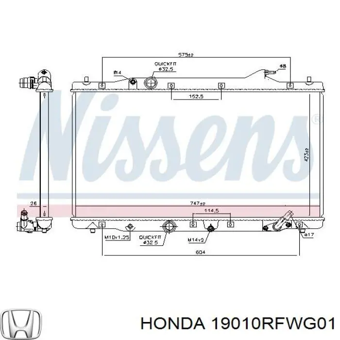 19010RFWG01 Honda radiador refrigeración del motor