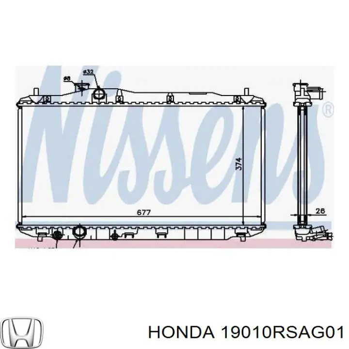 19010RSAG01 Honda radiador refrigeración del motor