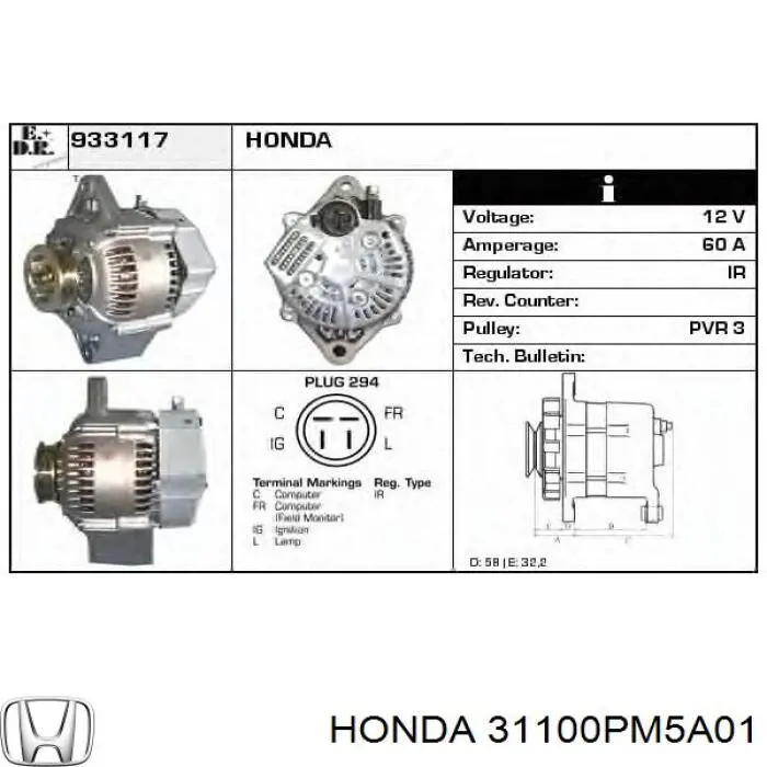 31100PM5A01 Honda alternador