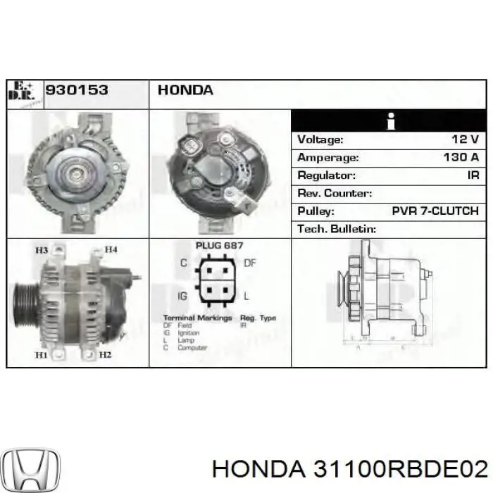 Alternador 31100RBDE02 Honda