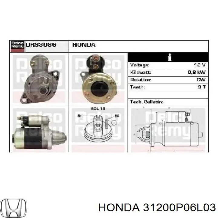 Comprar 31200P06L03 Honda Motores de arranque