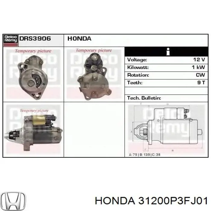 31200P3FJ01 Honda motor de arranque