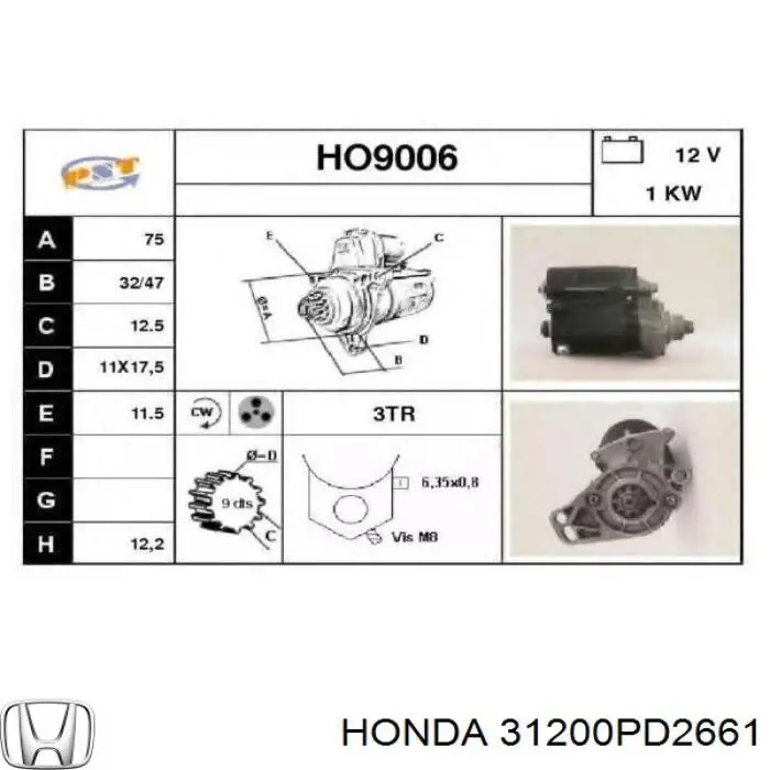 31200PD2661 Honda motor de arranque