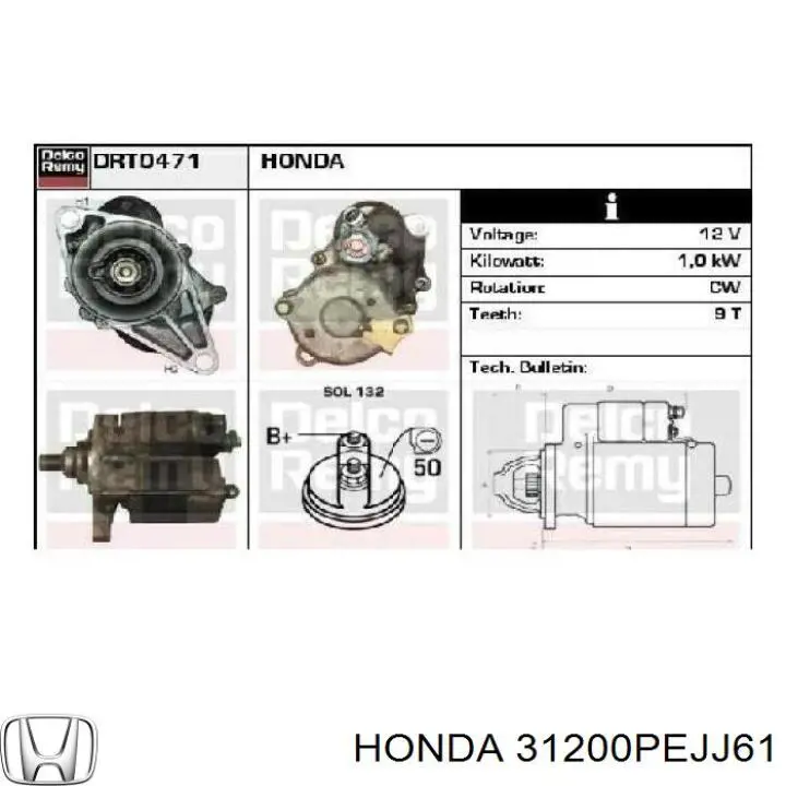 31200PEJJ61 Honda motor de arranque