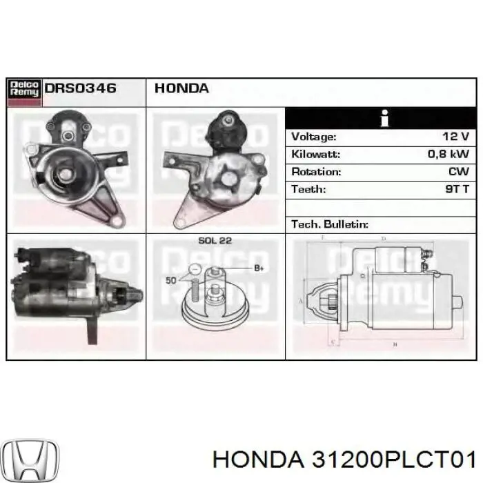 31200PLCT01 Honda motor de arranque