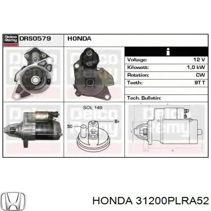 31200PLRA52 Honda motor de arranque