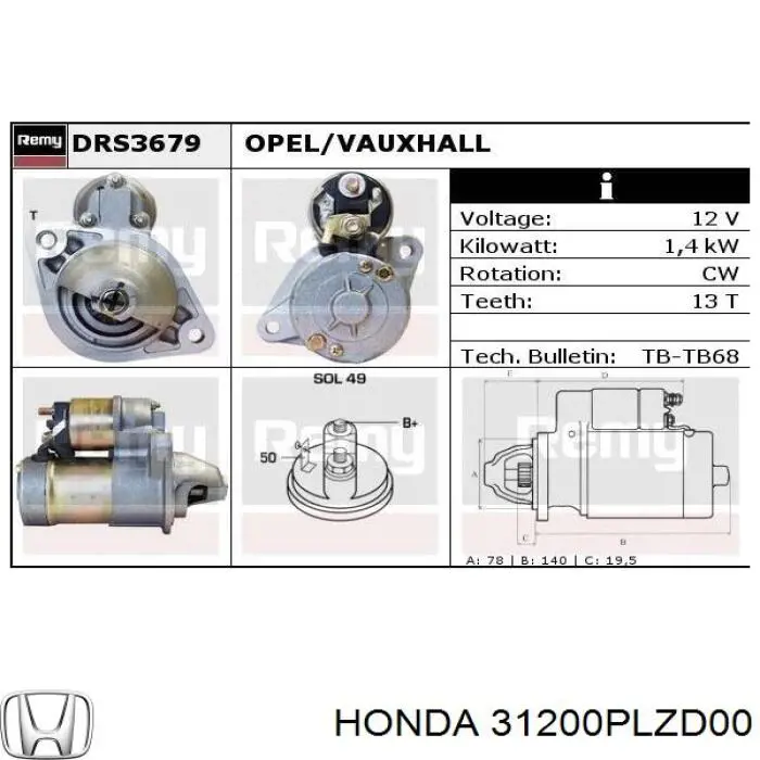 Burro de arranque  Honda 31200PLZD00 precio, desde 55,58 EUR