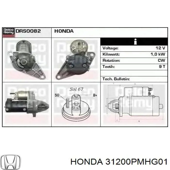 31200PMHG01 Honda motor de arranque