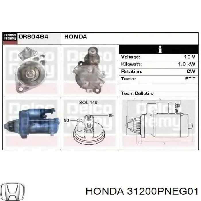 31200PNEG01 Honda motor de arranque