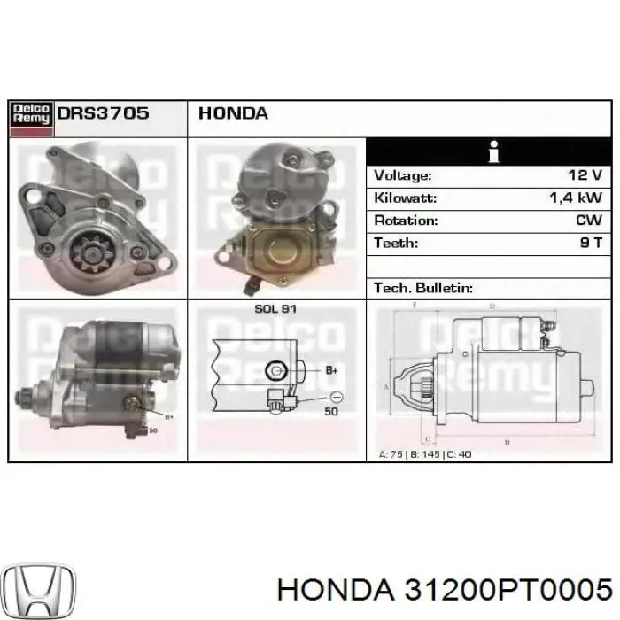 Comprar 31200P45G01 Honda Motores de arranque