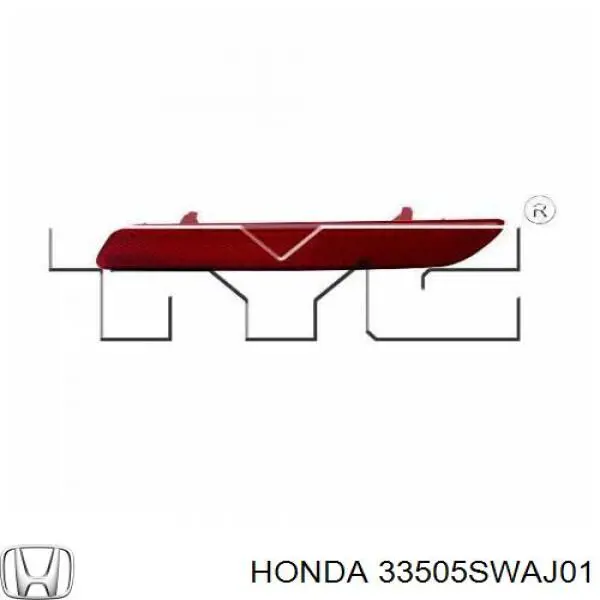 33505SWAJ01 Honda reflector, parachoques trasero, derecho