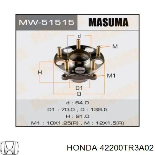 42200TR3A02 Honda cubo de rueda trasero