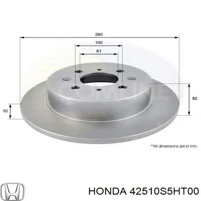 Disco de freno trasero 42510S5HT00 Honda