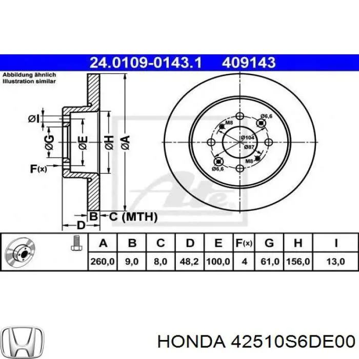 42510S6DE00 Honda Freno de disco trasero