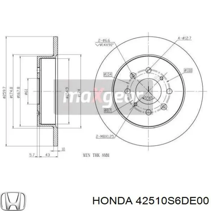 Comprar 42510S6DE00 Honda Disco de freno trasero