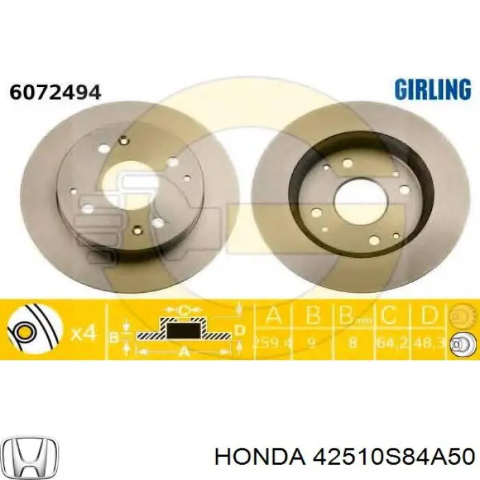 Disco de freno trasero Honda 42510S84A50 precio, desde 34,49 EUR
