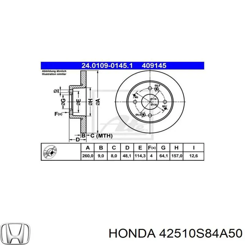 Disco de freno trasero 42510S84A50 Honda