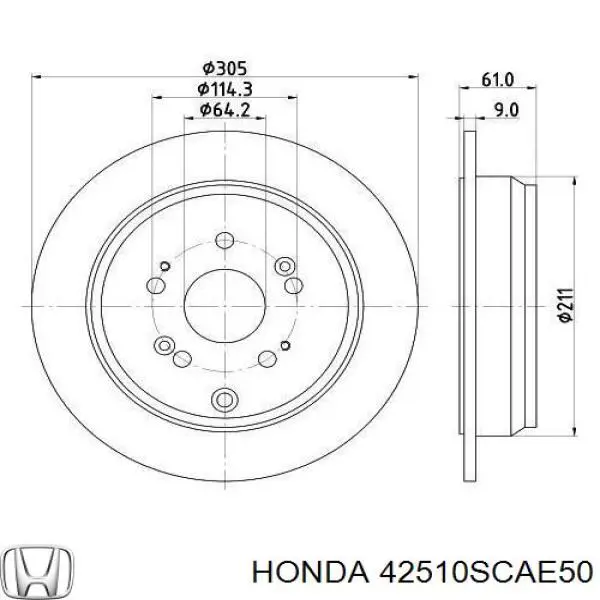 Disco de freno trasero 42510SCAE50 Honda