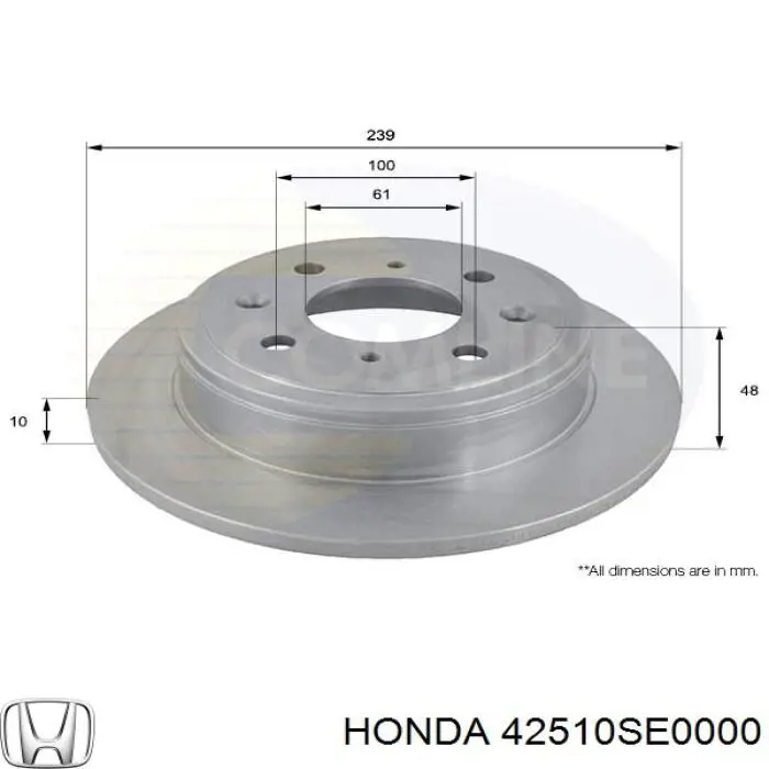 42510SE0000 Honda disco de freno trasero