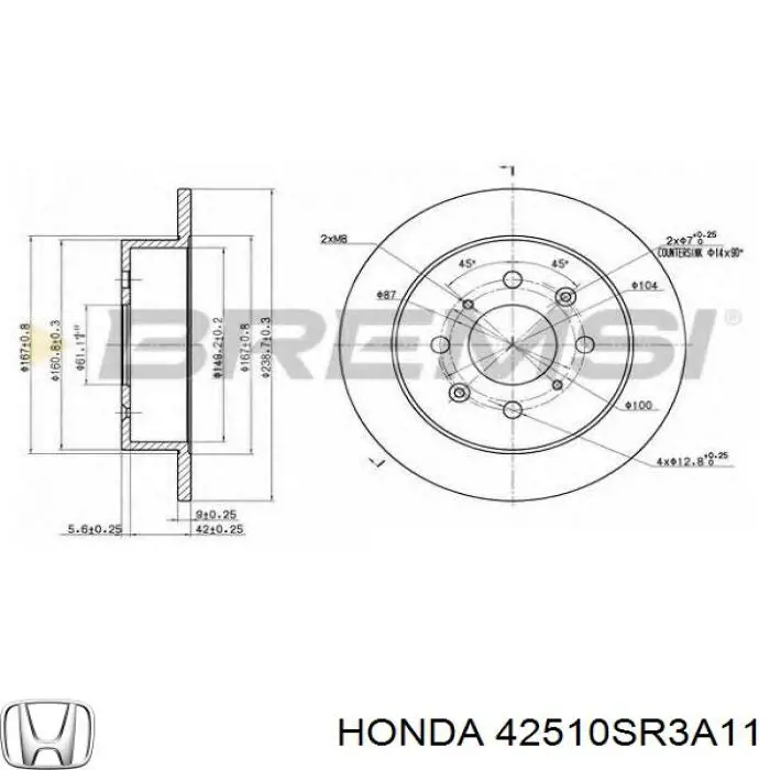Disco de freno trasero Honda Civic 4 ED, EF