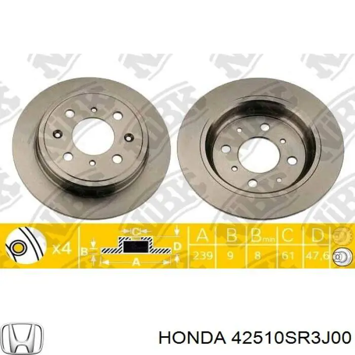 42510SR3J00 Honda disco de freno trasero