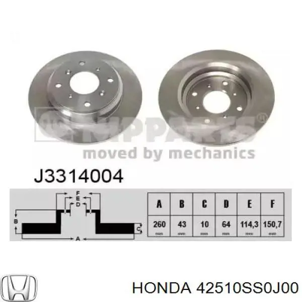 42510SS0J00 Honda disco de freno trasero