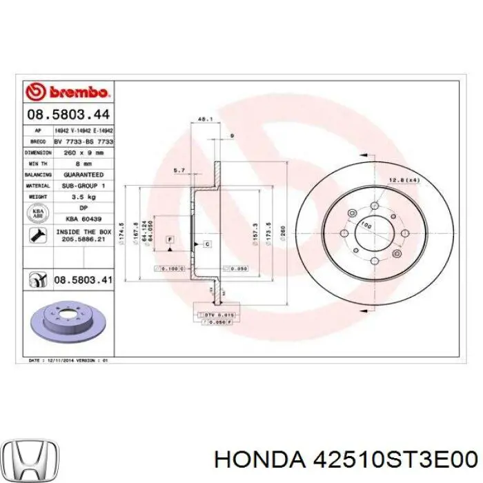 Disco de freno trasero Honda 42510ST3E00 precio, desde 35,35 EUR