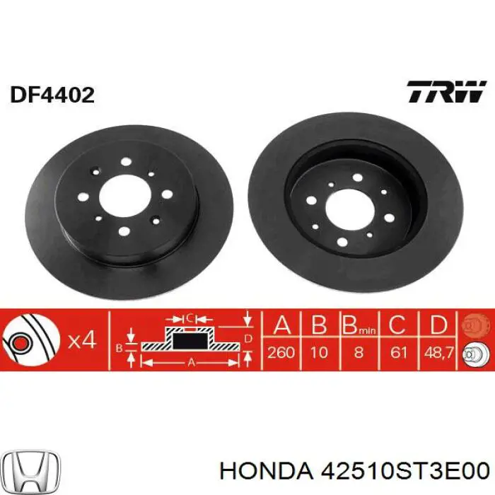 Disco de freno trasero Honda 42510ST3E00 precio, desde 35,35 EUR