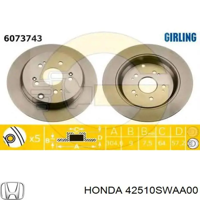 42510SWAA00 Honda disco de freno trasero