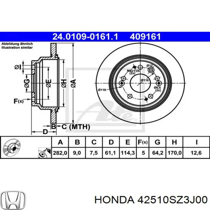 42510SZ3J00 Honda disco de freno trasero