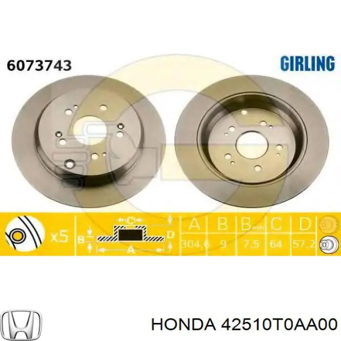 Disco de freno trasero Honda 42510T0AA00 precio, desde 30,92 EUR