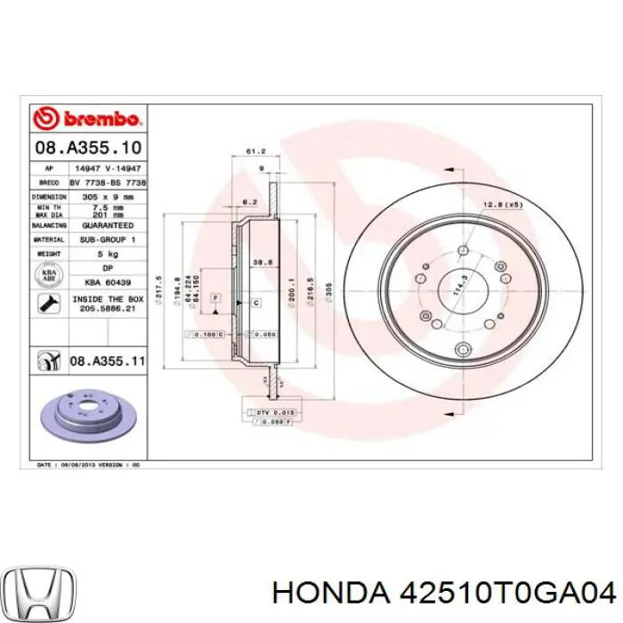 42510T0GA04 Honda disco de freno trasero