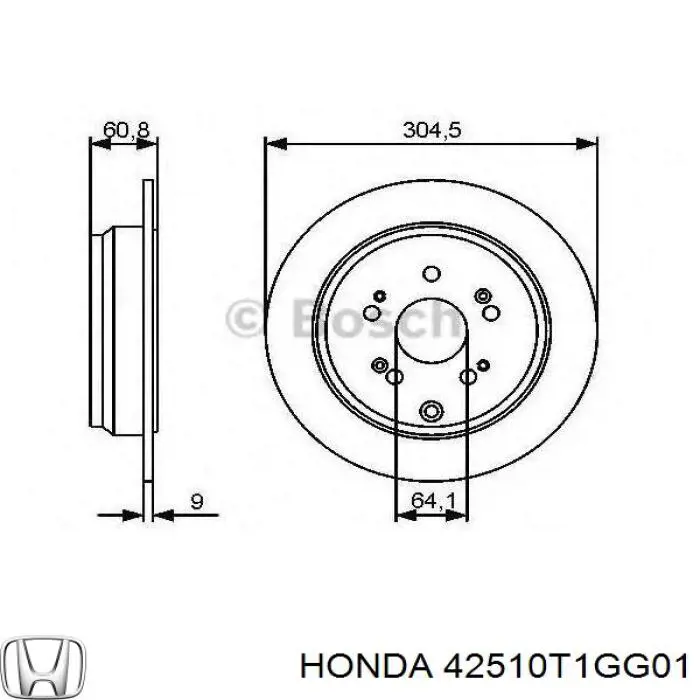 Disco de freno trasero 42510T1GG01 Honda
