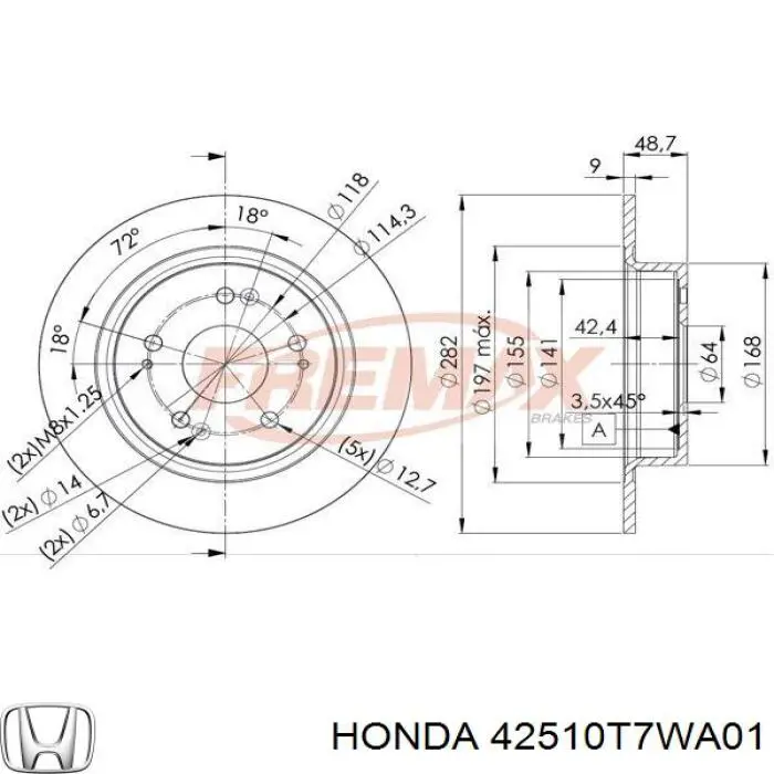 42510T7WA01 Honda disco de freno trasero