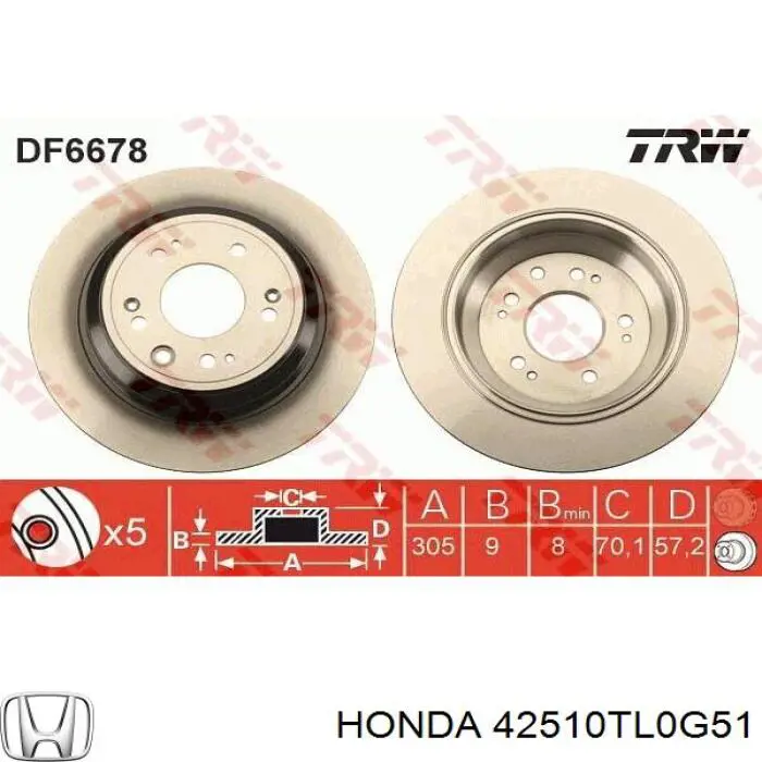 Disco de freno trasero 42510TL0G51 Honda