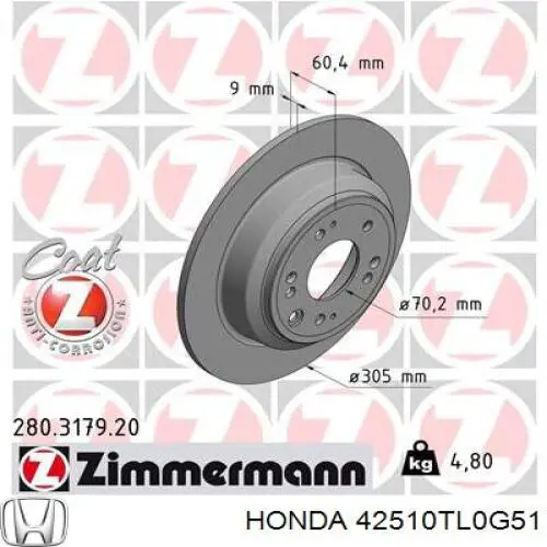 Frenos traseros Honda 42510TL0G51