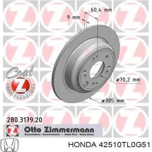 Disco de freno trasero Honda 42510TL0G51 precio, desde 43,81 EUR