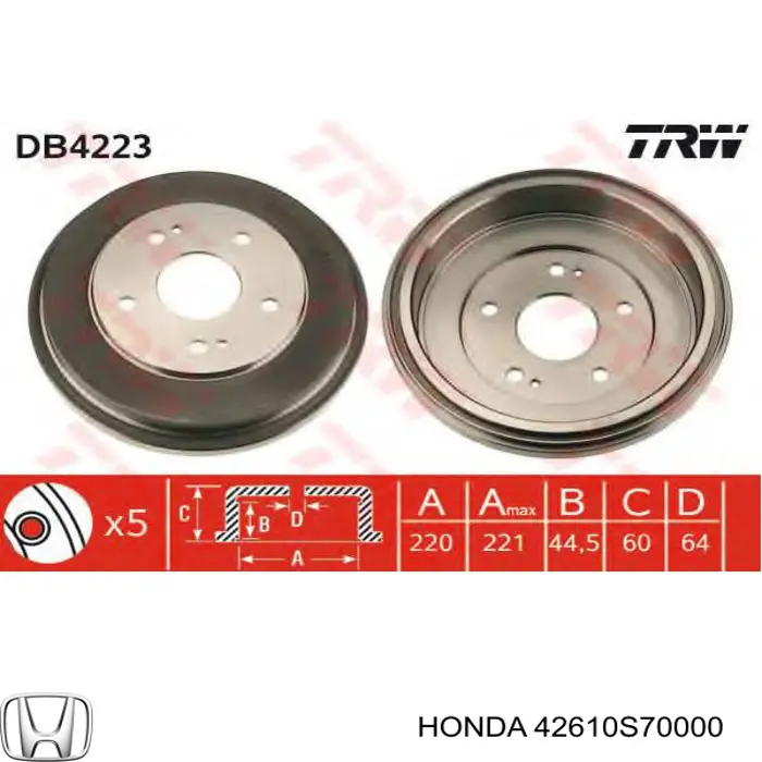 Tambor de freno trasero Honda 42610S70000