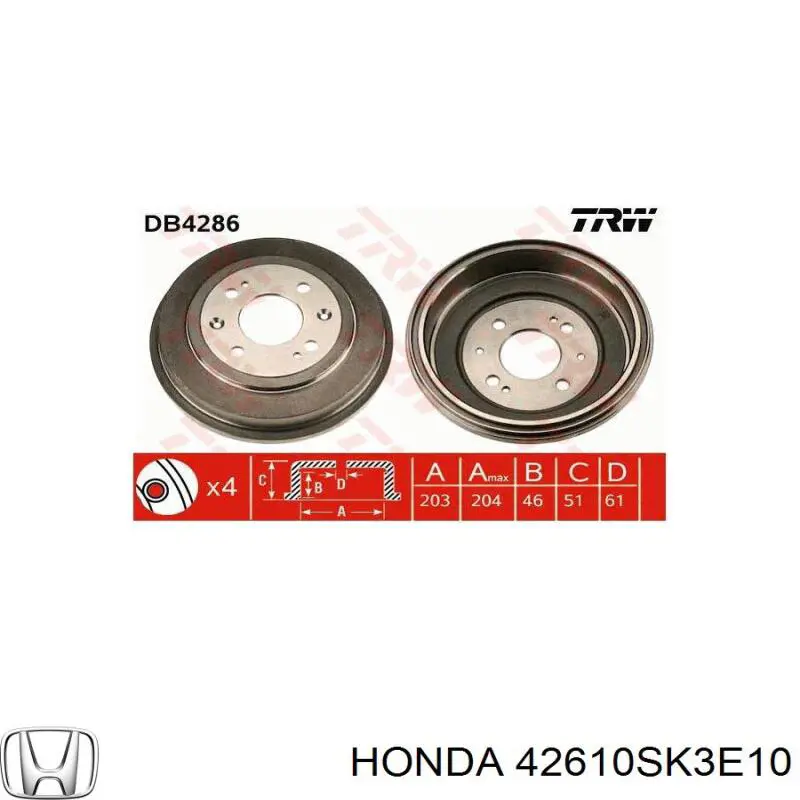 Tambor de freno trasero Honda 42610SK3E10 precio, desde 47,92 EUR