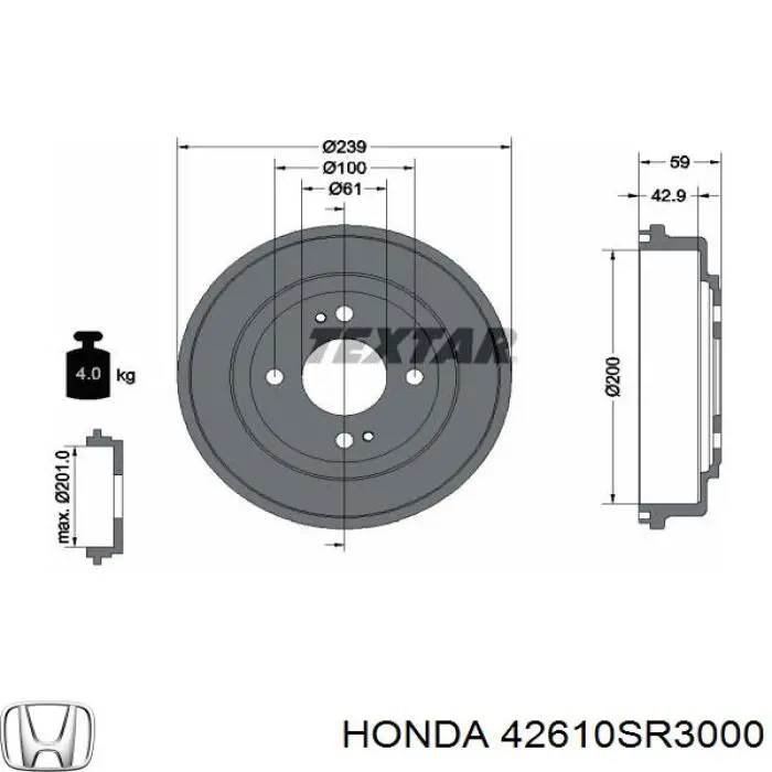 Tambor de freno trasero Honda 42610SR3000 precio, desde 35,20 EUR
