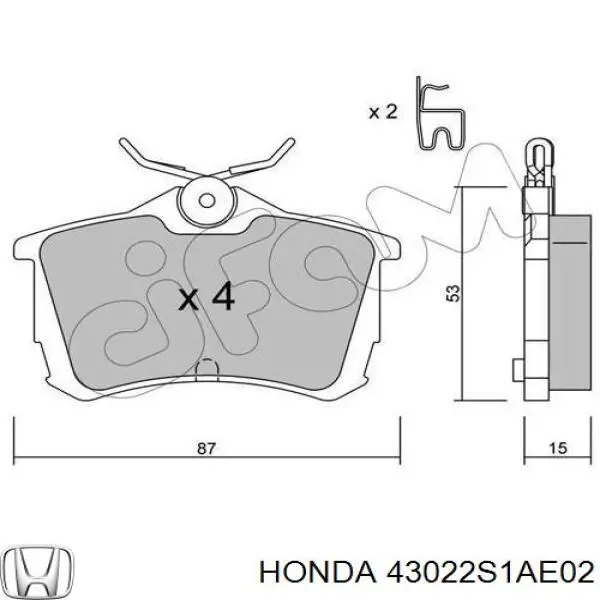 43022S1AE02 Honda pastillas de freno traseras