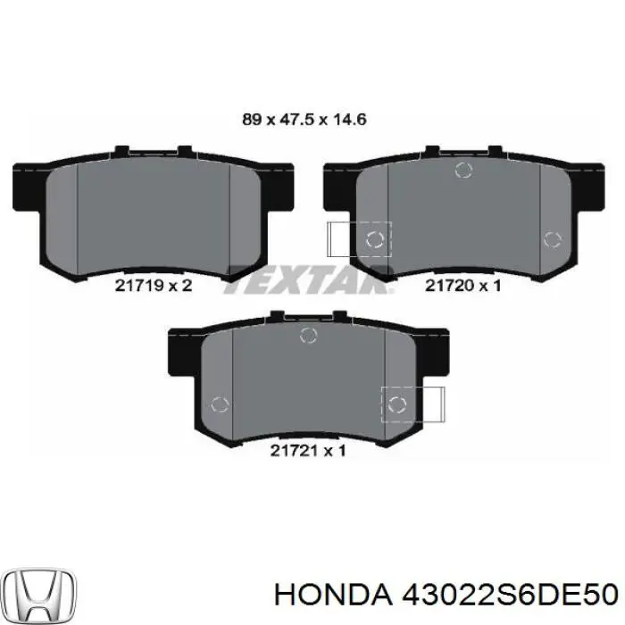 Comprar 43022S6DE50 Honda Pastillas de freno traseras