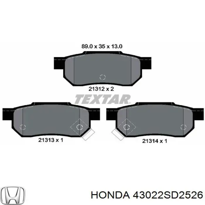 43022SD2526 Honda pastillas de freno traseras