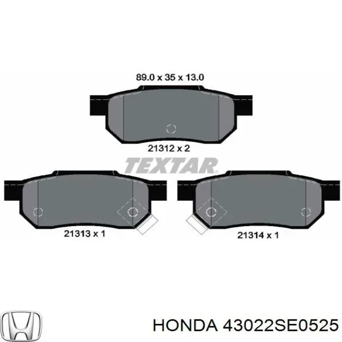 43022SE0525 Honda pastillas de freno traseras