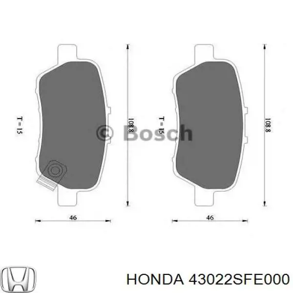 43022SFE000 Honda pastillas de freno traseras