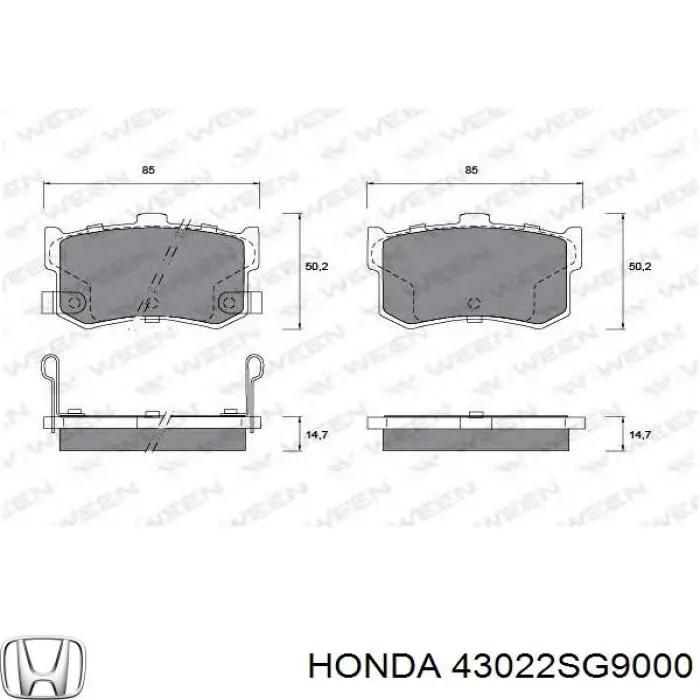 43022SG9000 Honda pastillas de freno traseras